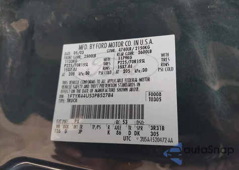 2003 Ford Ranger Edge/Tremor/Xlt z USA, uszkodzony, nr VIN 1FTYR44U53PB52784